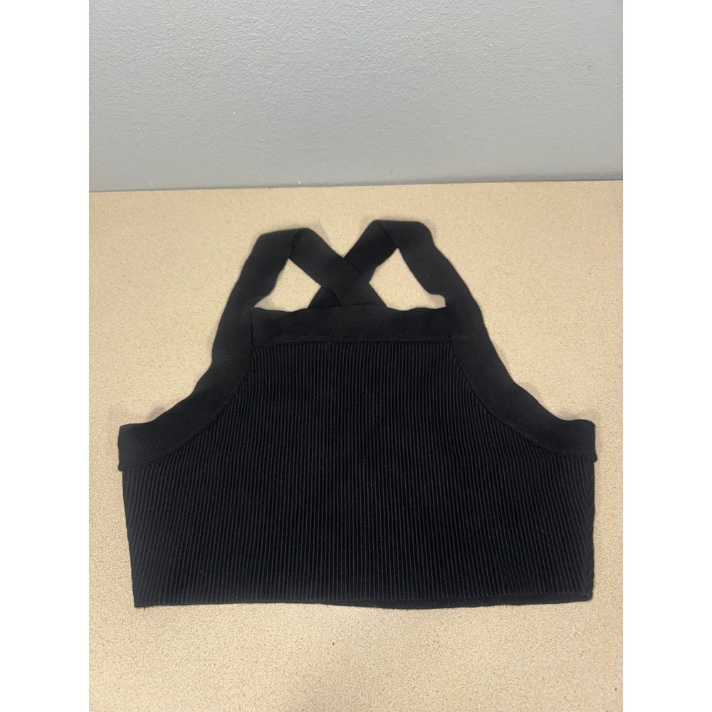 House of Harlow 1960 Black Ribbed Knit Cross Back Crop Top Size XL